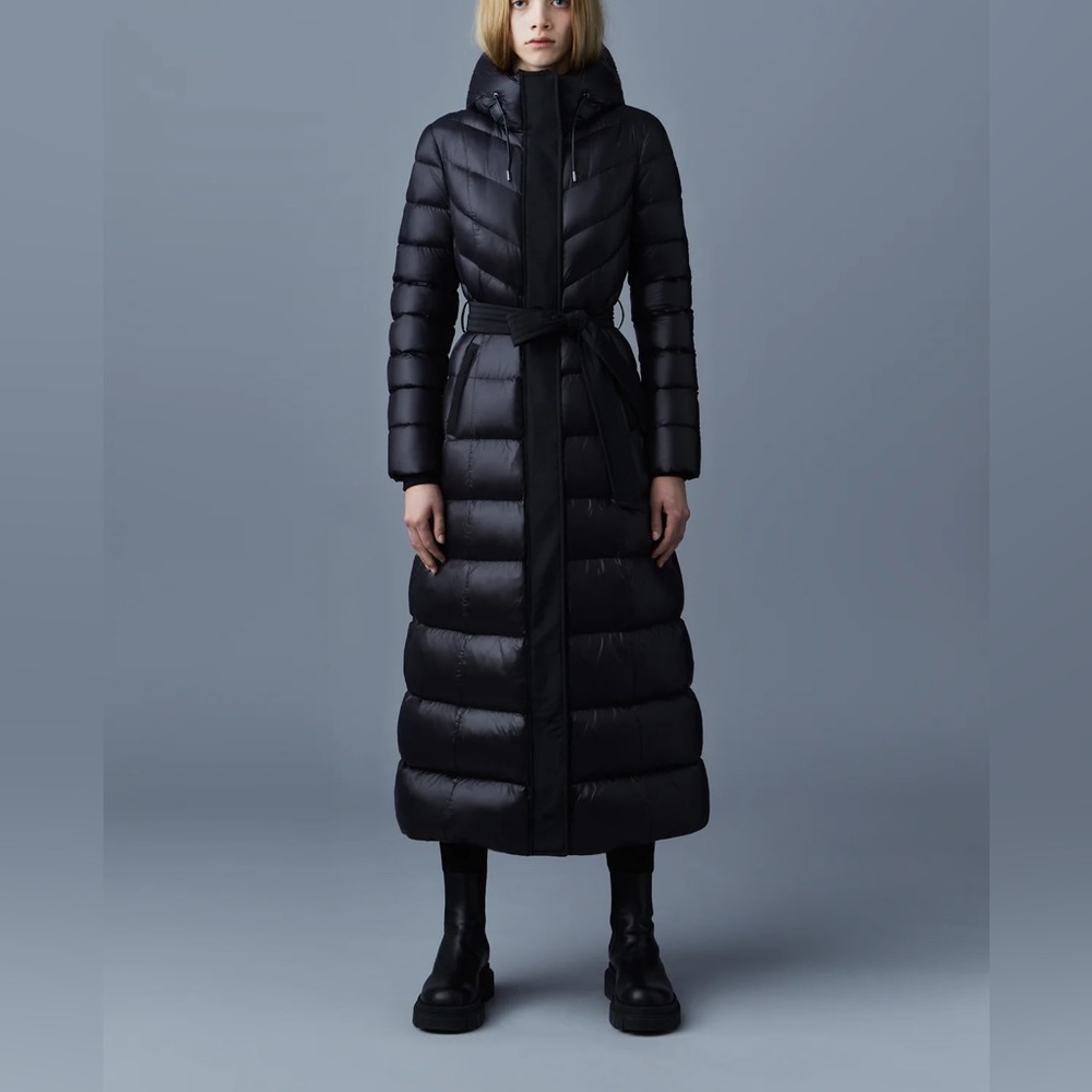 Long Mackage Black Puffer Coat Dress with Belt